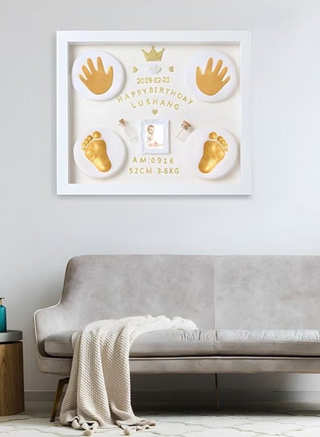 LABNNA Baby Handprint and Footprint Clay Frame,Personalized Keepsake Kit with Gold Lettering and Glass Display Perfect for Newborns Modern White Design Ideal Baby Memory Gift Nursery Picture Frames - Image 4
